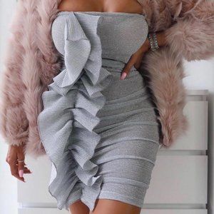 Ruffle Ruched Glitter Tube Dress